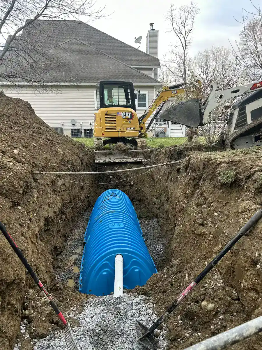 French drain pipe and gravel bed