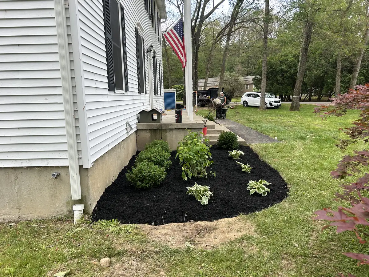 Garden bed plantings and mulch installation