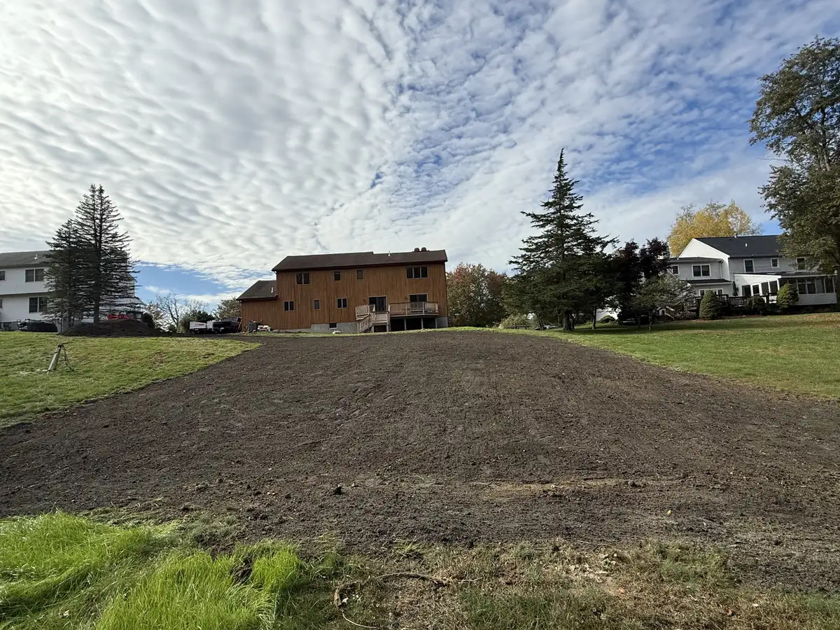 Fresh lawn installation on residential property
